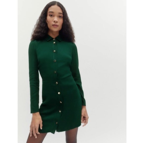 Reformation Dresses & Skirts - Reformation Hugh Button Collared Down Dress in Forest